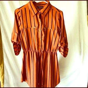 Hint of Blush Button Down Collar Shirt Dress Large